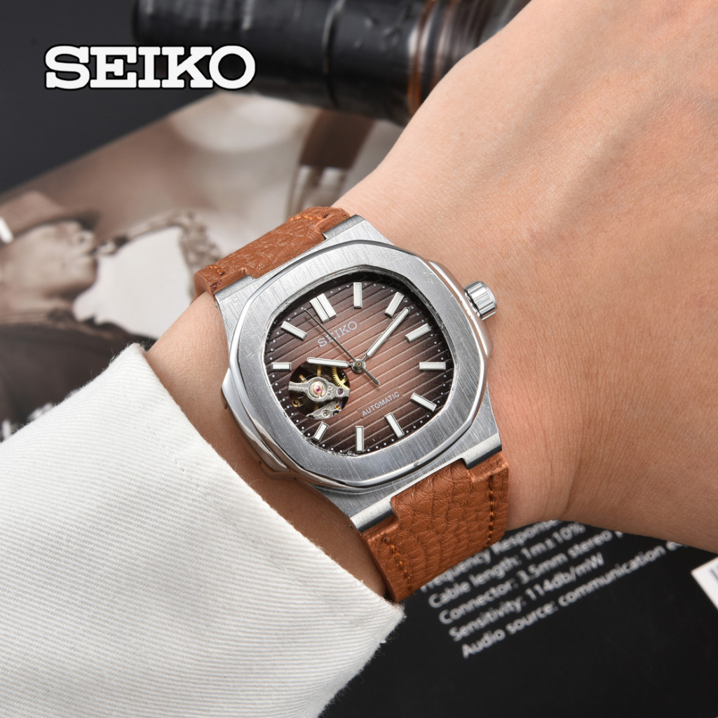 Original 100 % SEIKO NH38 Nautilus Aço Inoxidável Vidro Safira Esportes À Prova D'água Oco Relógio Mecânico Automático J