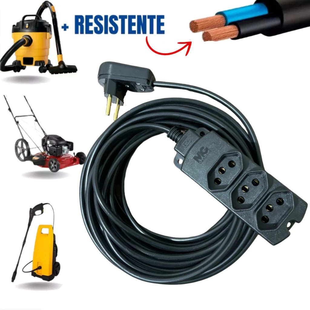 Extensão Elétrica 50 Metros Cabo Pp 2 X 0,50mm reforçada Profissional