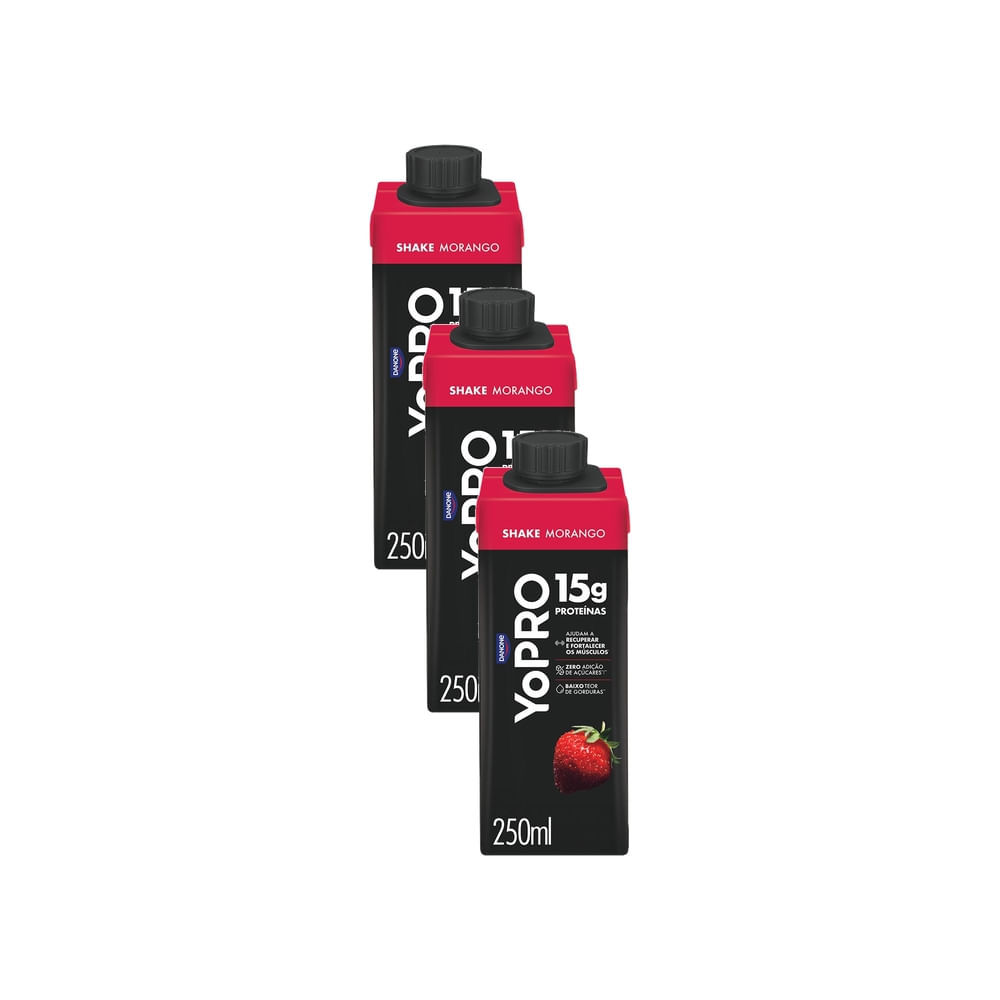 Kit 3 YoPRO Bebida Láctea UHT Morango 15g de proteínas 250ml
