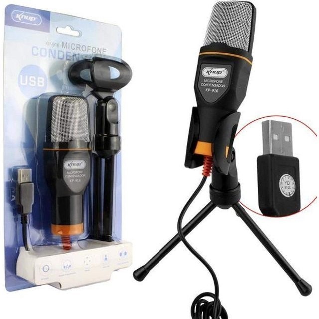 Microfone Condensador com Tripé para PC – Ideal para Jogos, Calls e Gravações