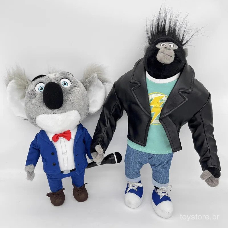 Boneco de Pelúcia Gorila e Elefante (Meena) com Jaqueta de Couro Preta do Cantor Alegre Johnny - Presente de Aniversário