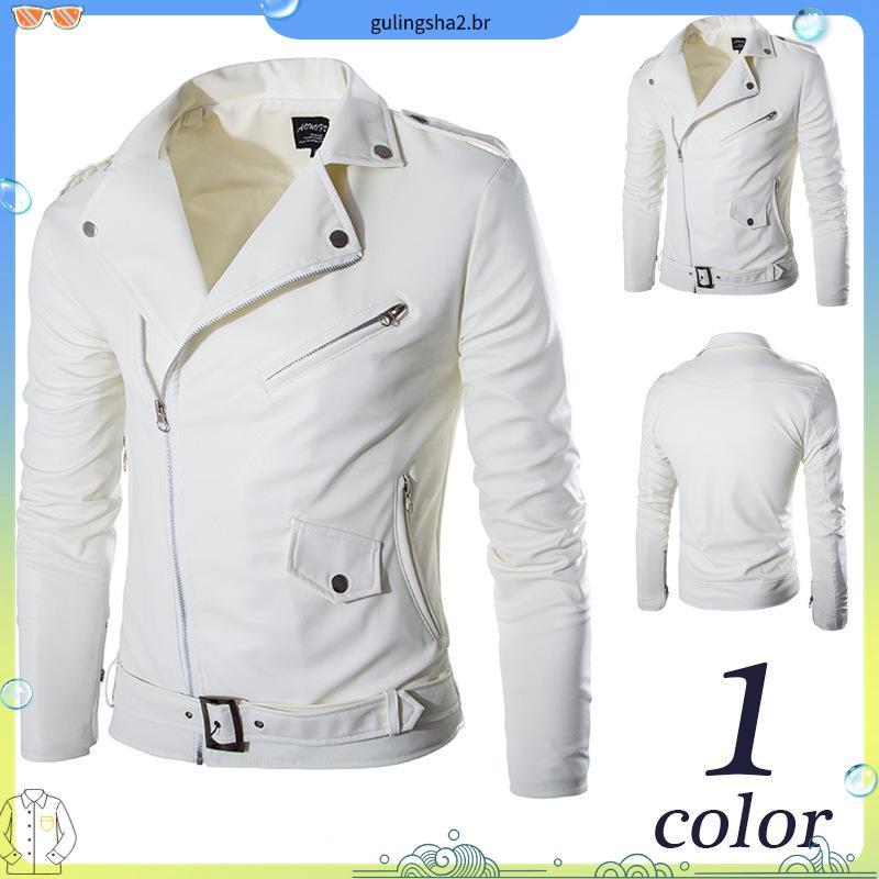 Jaqueta de couro slim fit masculina/jaqueta com zíper para motocicleta/casaco casual para primavera/outono/inverno