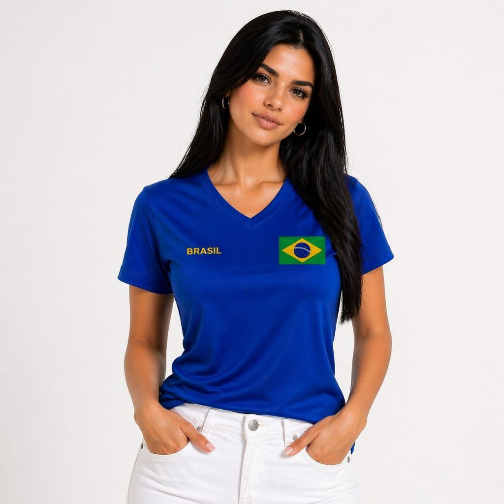 CAMISA BRASIL FEMININA BABY LOOK DRY FIT GOLA V CONFORTO TOTAL