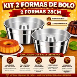 Kit 2 Formas De Bolo E Pudim 28cm Com Furo Central Alumínio Redonda Bolo Caseirinho Assadeira Jogo Duas Unidades