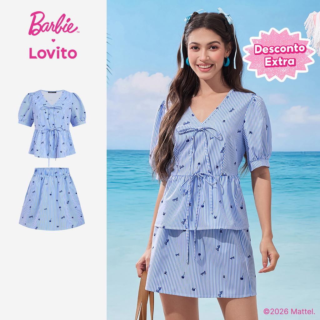 [Mid Year Sale]Barbie™ X Lovito Camisas ou Calças Casuais Amarrar Frontal Primavera/verão para Mulheres LB1AD046