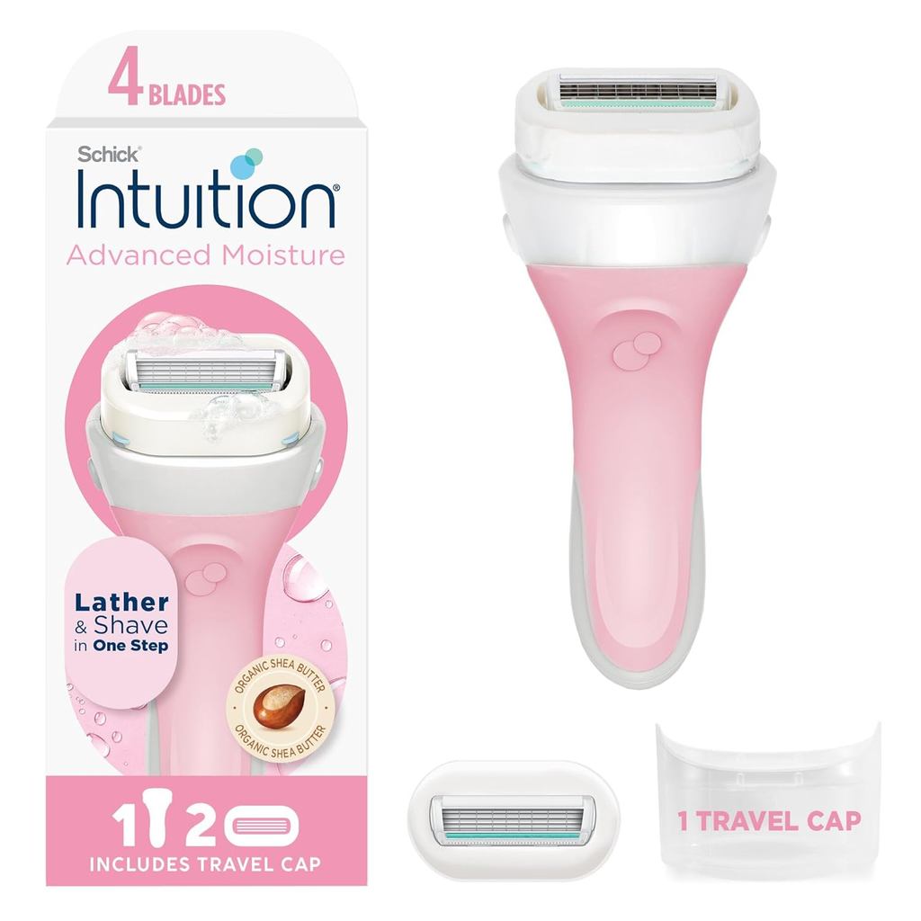 Aparelho de barbear feminino Schick Intuition Advanced Moisturizing com manteiga de karité, 1 cabo com 2 refis