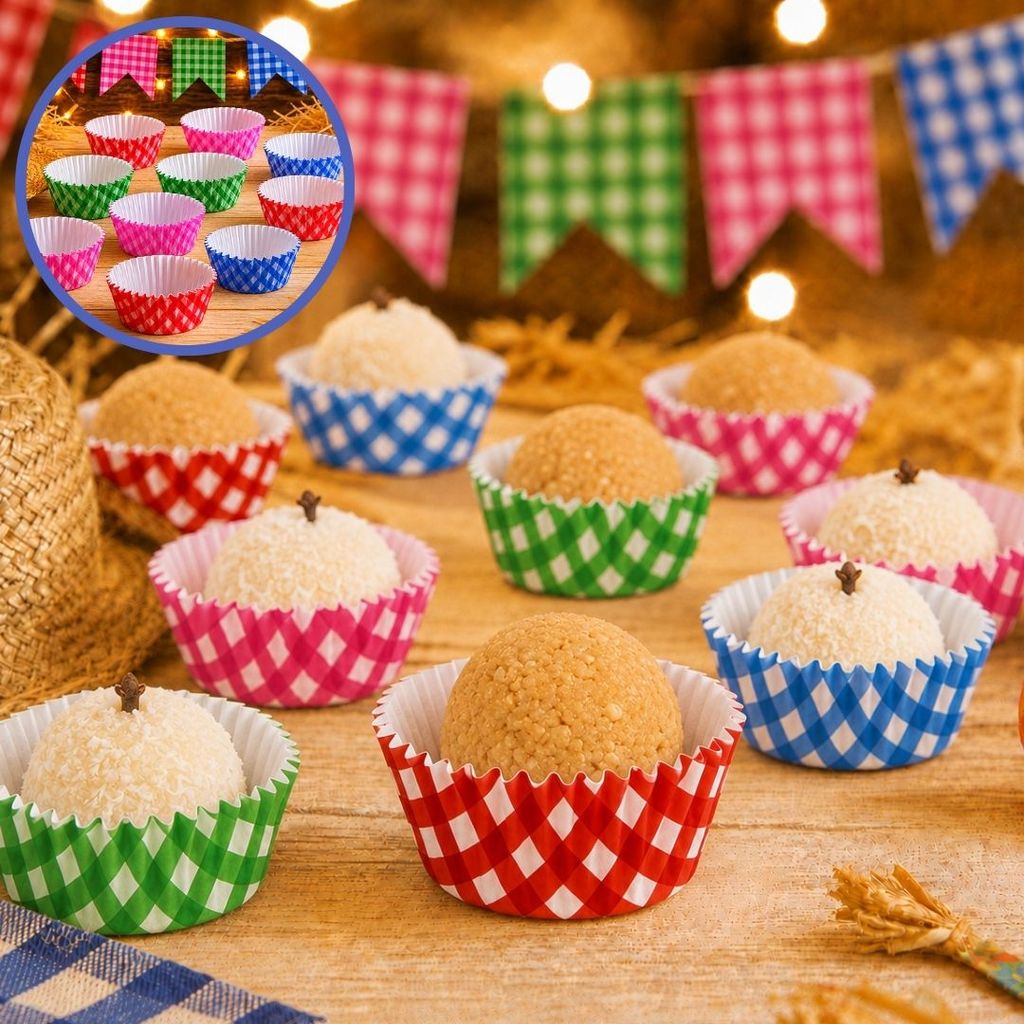 100~500 FORMINHAS MISTAS ARRAIA Nº05 XADREZ VERMELHA,PINK,VERDE E AZUL (FESTA JUNINA 2026) (CHOCO)