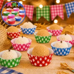 100~500 FORMINHAS MISTAS ARRAIA Nº05 XADREZ VERMELHA,PINK,VERDE E AZUL (FESTA JUNINA 2026) (CHOCO)