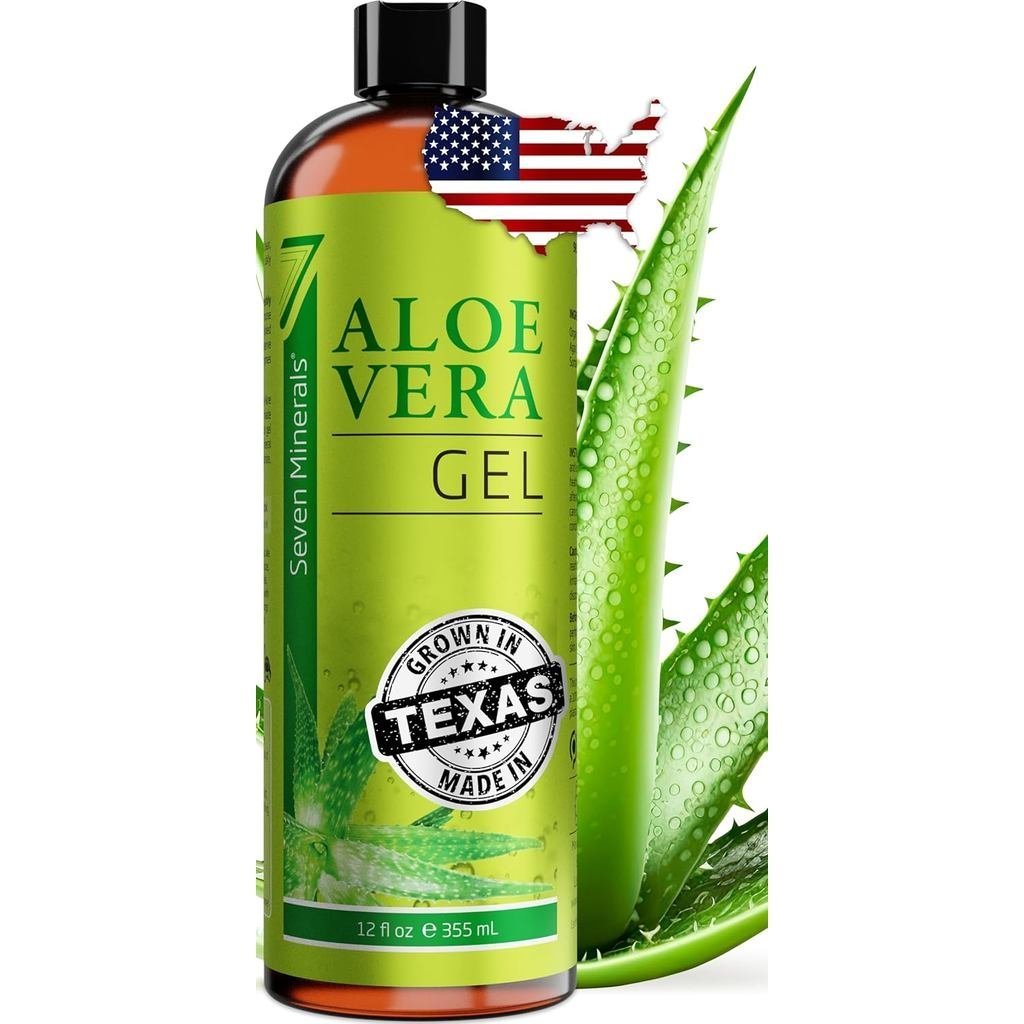 Gel de Aloe Vera Orgânico Seven Minerals feito com Aloe 100% puro recém-cortado - Grande embalagem de 12oz - Máxima qual