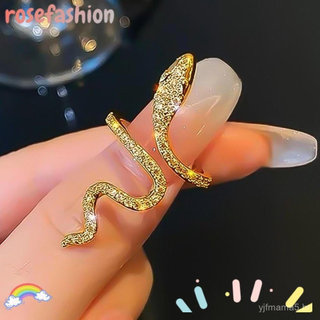 Anel vintage, anel portátil em forma de cobra de cristal, aberto, dourado e prateado, presente para festas.