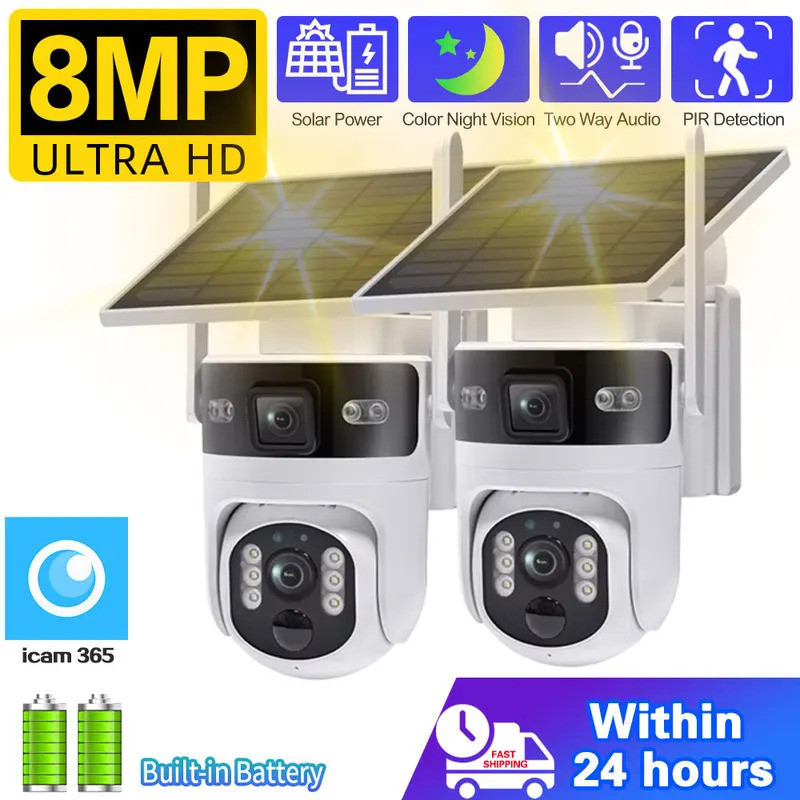 4G SIM Solar PTZ Câmera Sem Fio Ao Ar Livre Lente Dupla 8MP 4K IP PIR Detecção Painel CCTV Segurança Com Bateria