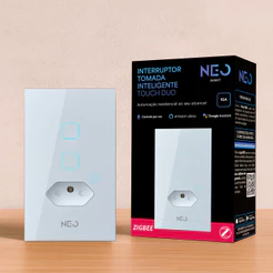Interruptor com Tomada Smart Zigbee Alexa google 1 ou 2 Botões 4x2 Bivolt Preto ou Branco Neo Avant