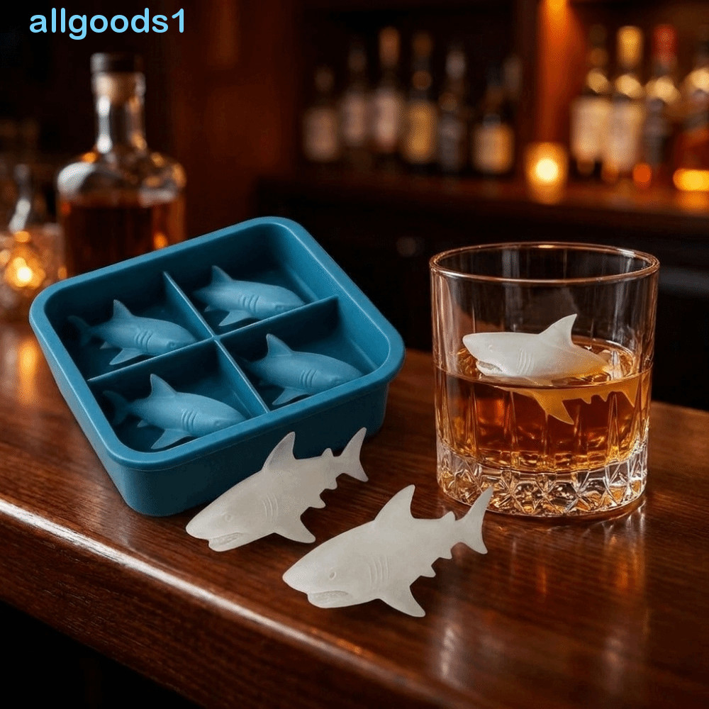 ALLGOODS 2 Pcs Molde De Gelo Em Forma De Tubarão , Bandeja De Cubos 3D De Silicone De 4 Cavidades , Liberação Fácil