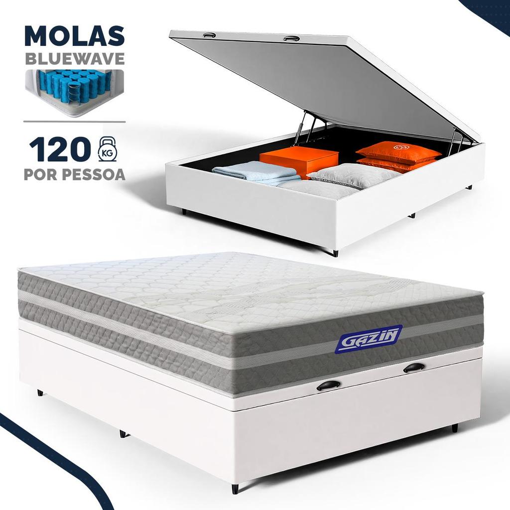 Cama Box Baú com Colchão Gazin de Molas Ensacadas One Face Air Up Casal 138cm