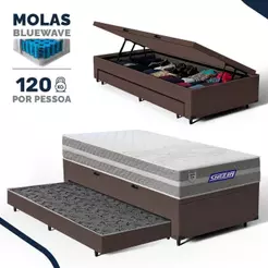 Cama Box Baú com Colchão Gazin de Molas Ensacadas One Face Air Up + Auxiliar de Espuma Solteiro 88cm