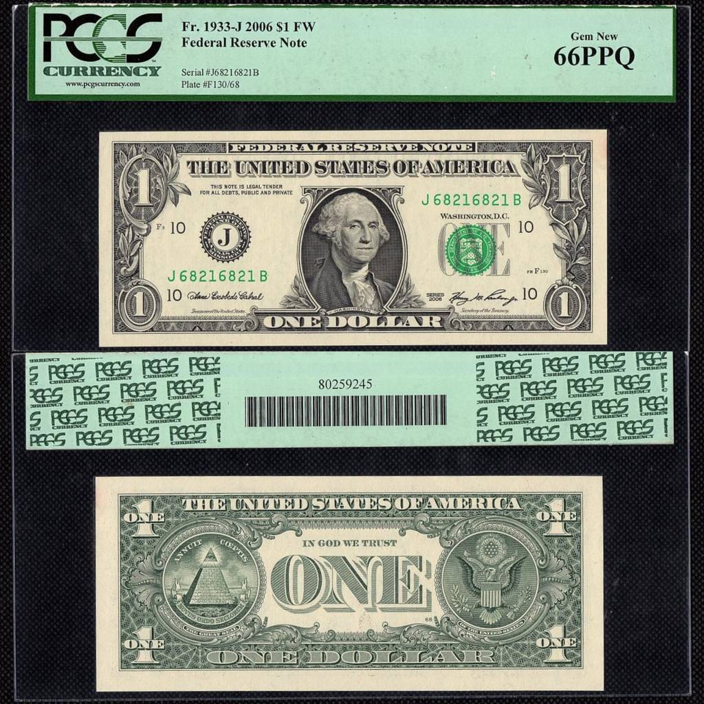 Cédula dos Estados Unidos de 1 Dólar 2006 CERTIFICADA PELA PCGS