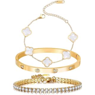 Pulseira de Tênis Banhada a Ouro 18K, Conjunto de Pulseiras de Amor para Mulheres, Pulseiras Empilháveis, Conjunto de Pu