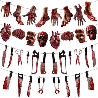 Decorações Assustadoras para Halloween – Conjunto de 4 Peças de Decoração de Horror para Aniversários e Festas, para Uso