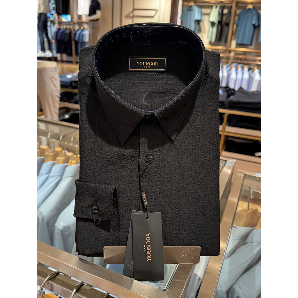Camisa masculina de manga comprida Yagoer, máquinas de textura escura, gola pontiaguda, cor sólida, camisa Casual110797J