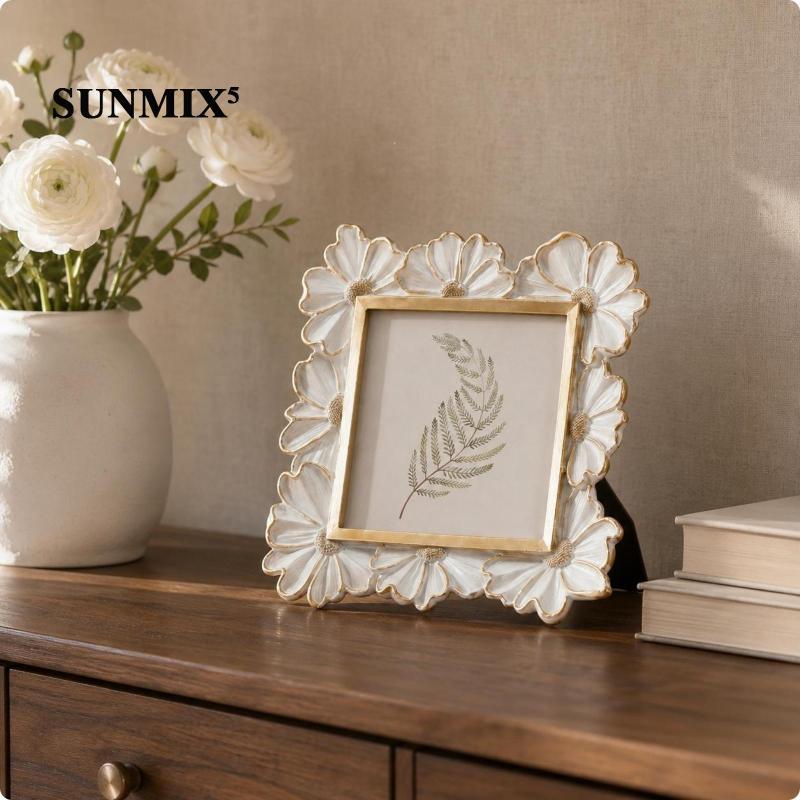 [Sunnimix5] Moldura De Flor De Resina Arte Decorativa Com Borda De Pétala Dourada Para Exibição De Sala De Estar De Mesa