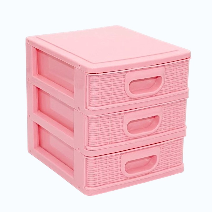 Mini Porta Tudo para Casa Texturizado Gaveteiro Organizador 15x13x14cm com 3 Gavetas