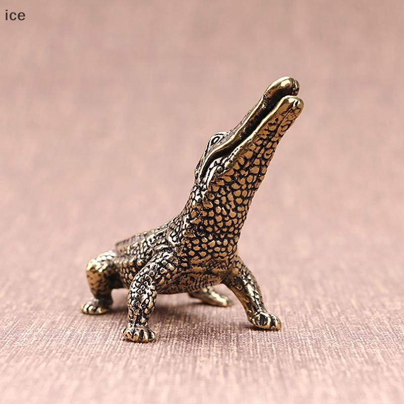 Du Antigo Bronze Crocodilo Estatuetas Em Miniatura Vintage Latão Mini Jacaré Estátua Ornamentos De Mesa Casa Feng Shui D