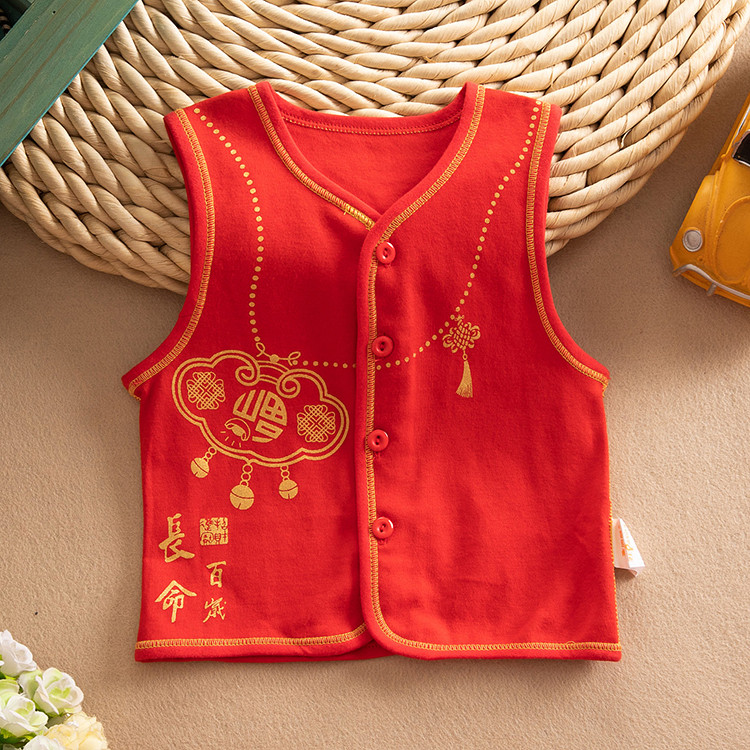 Verão bebê grande colete vermelho colete masculino feminino bebê primavera outono puro algodão colete roupas de ano novo