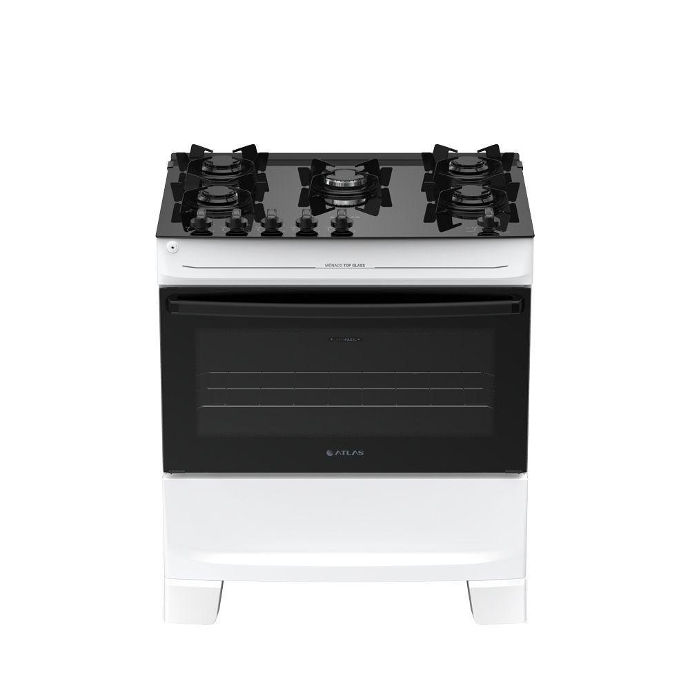 Fogão 5 Bocas Atlas Mônaco Top Glass Automático Mesa De Vidro Branco Bivolt