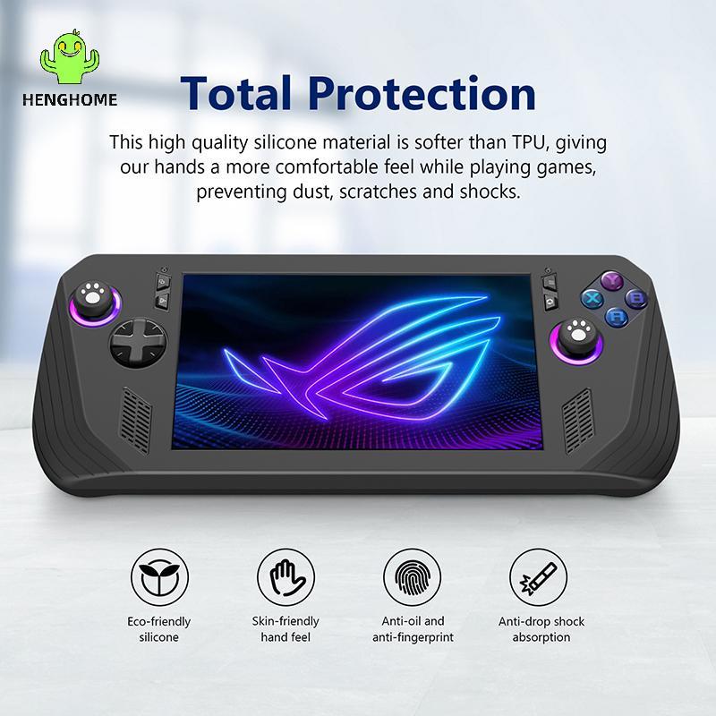 HENGHOME Para Asus ROG Ally X Console De Jogos Capa Protetora De Silicone Protetor À Prova De Choque Manga Antiarranhões