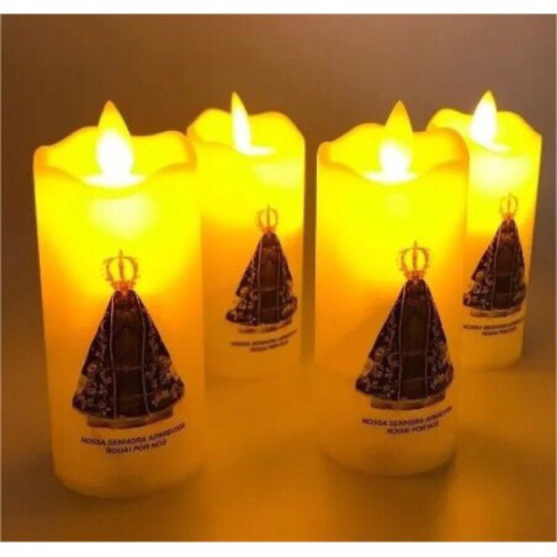 Vela Eletrônica Led De Nossa Senhora Aparecida Oscilador de Chama, Chama Viva 12cm