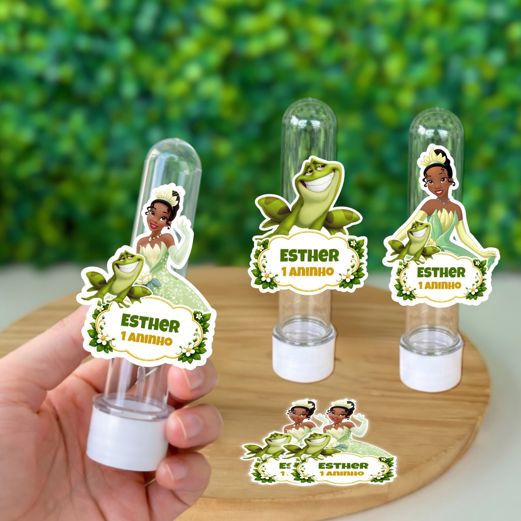Apliques Princesa Tiana e o Sapo Para Tubetes Personalizado Com Nome e Idade / Lembrancinhas Aniversário