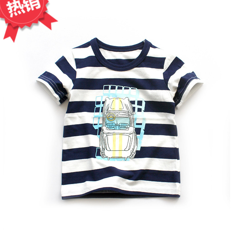Crianças roupas infantis estilo verão japonês clássico listrado camiseta meninos puro algodão carro de manga curta camis