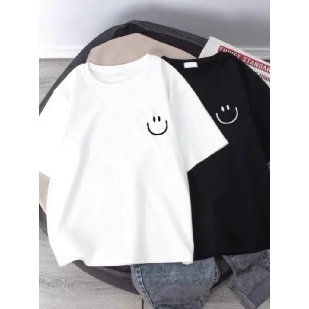 Verão meninos meninas branco puro algodão de manga curta camisetas médio grande crianças simples solto Smiley roupas inf