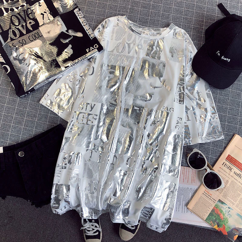 2026 verão novo estilo Super quente cec de manga curta feminino ins na moda versão grande camiseta Hip-Hop estilo Haraju