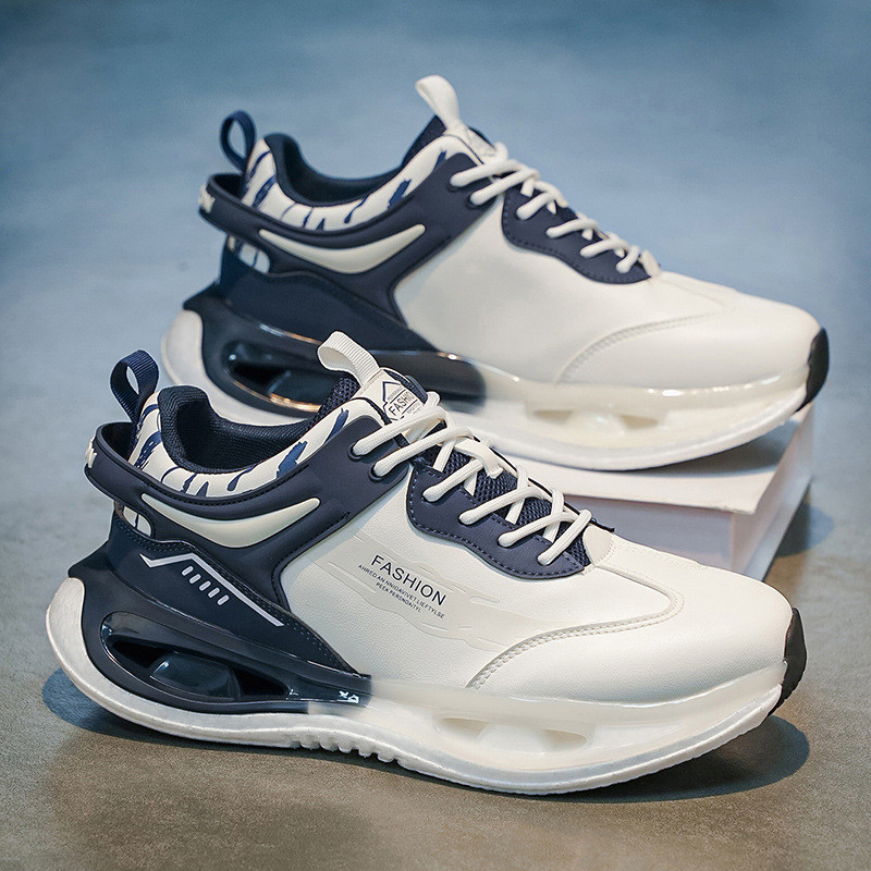 Calçados esportivos masculinos almofada de ar absorção de choque tênis de basquete sapatos de couro KS597