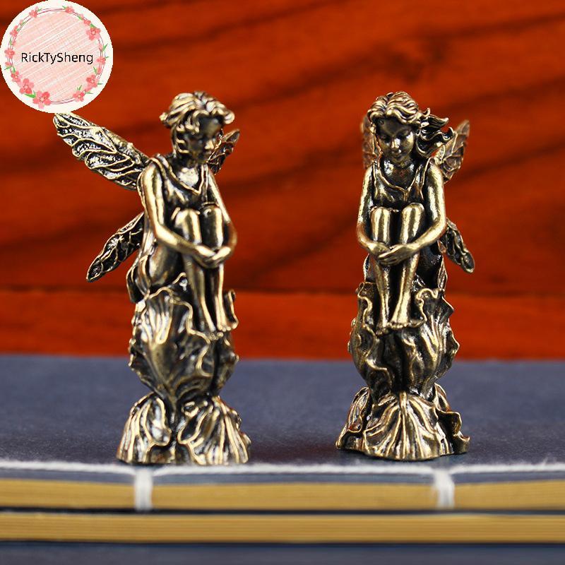 RTS Retro Cobre Deus Do Amor Cupido Estátua Pequenos Ornamentos Estatuetas De Anjo De Bronze Acessórios De Decoração Par