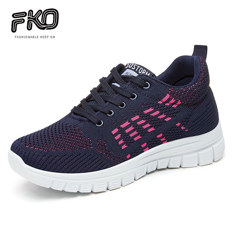 Sapatos femininos primavera sapatos esportivos voando tecido rendas femininos de sola macia respirável sapatos e