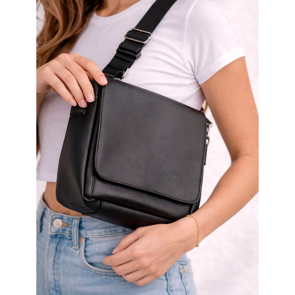 Bolsa Feminina Legítimo Transversal Pasta Bag Alça Pochete Ombro Tiracolo Shoulder Preta Couro