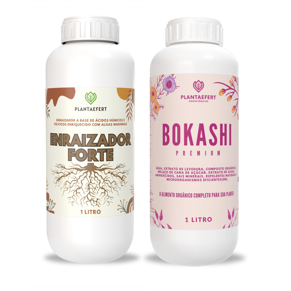Adubo para plantas kit Enraizador 1 litro concentrado + Adubo Bokashi liquido 1 litro concentrado nutrição completa