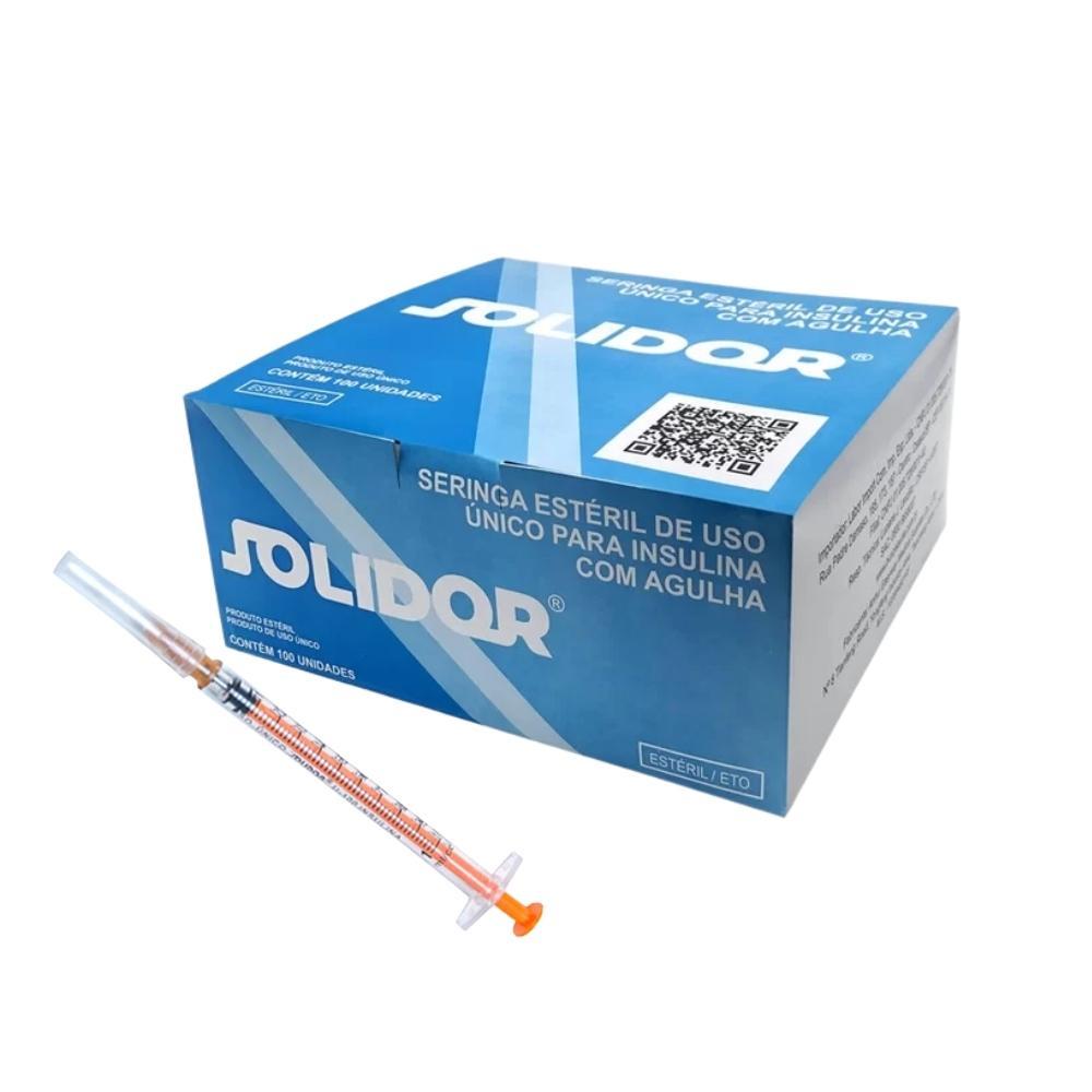 Seringa para insulina 1,0mL c/ agulha 13x3 cx c/ 100 - Solidor