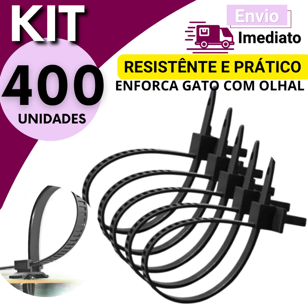 Abraçadeira Nylon com Olhal Fixação Cabos Parede 100 a 400un 3,6x200mm Fixação Parafuso Cabos Elétrica Parede Conduíte
