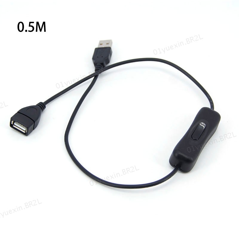 USB 50cm 2.0 A Macho Para Uma Fêmea Extensão De Carregamento De Energia Cabo Preto 304 Botão Interruptor Liga/Desliga 0.