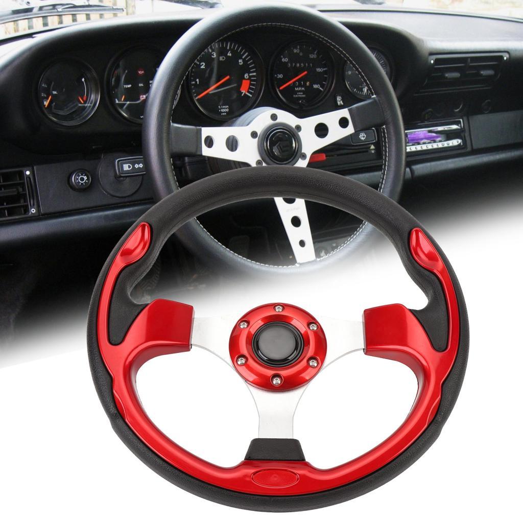 Volante de carro universal de corrida, visual esportivo de 13 polegadas com botão de buzina para adaptador de cubo de 6