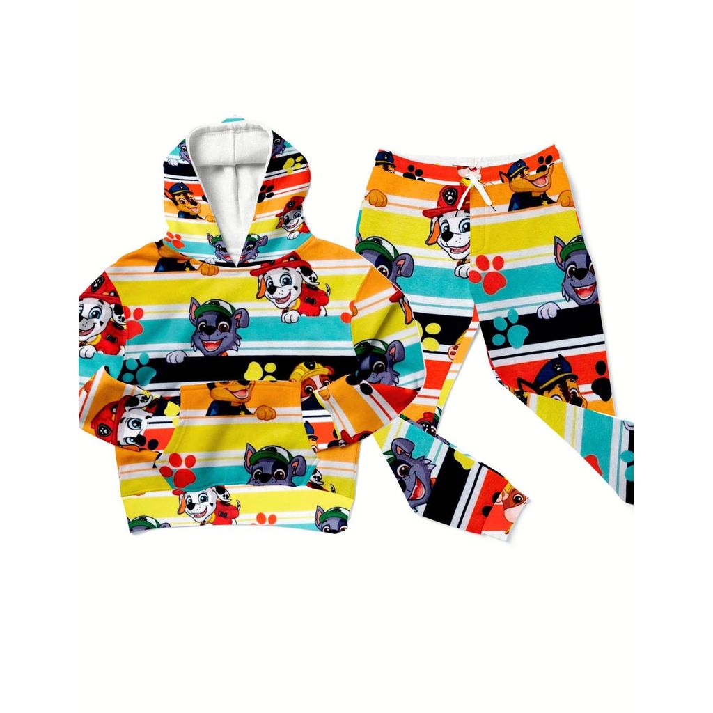 Conjunto Moletom Infantil Feminino Peluciado com Capuz Estampado Roupa de Frio Quentinha Confortável