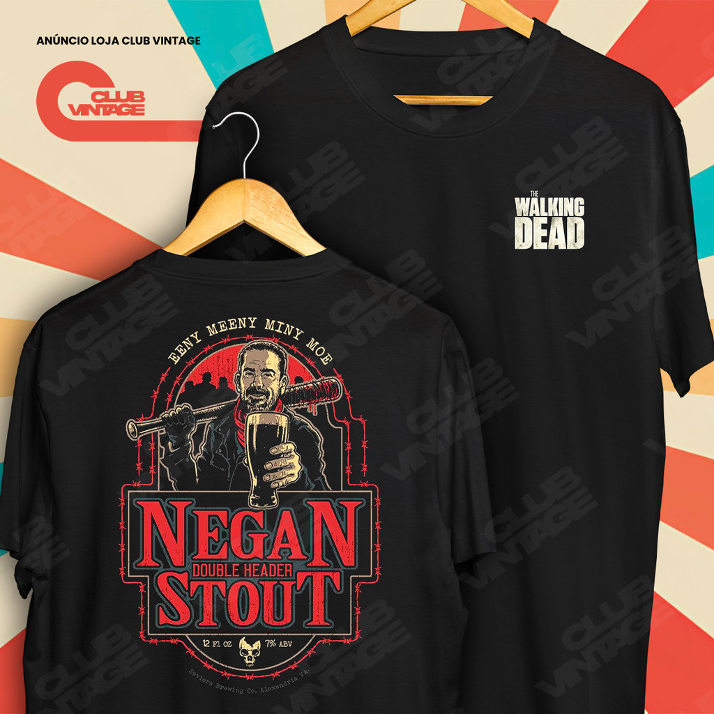 Camiseta Frente e Verso Negan Stout The Walking Dead Camisa de Séries 100% Algodão