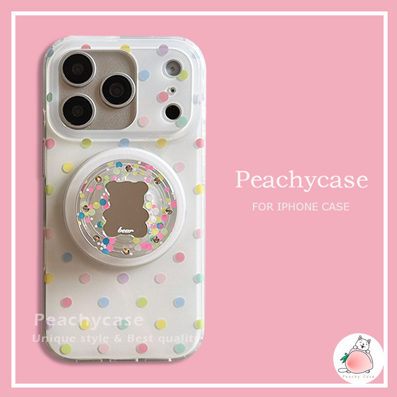 Adorável Suporte De Urso Espelhado Capa De Telefone Celular De Carregamento Sem Fio Compatível Com iPhone 17 16 15 14 Pr
