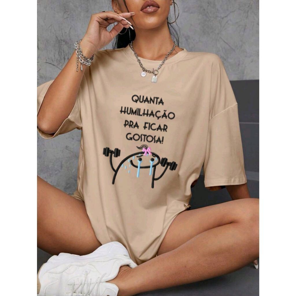 Camiseta Tshirt Oversized 100%Algodão premium  Feminina Gym Treino Academia Fitness Musculação Engraçada