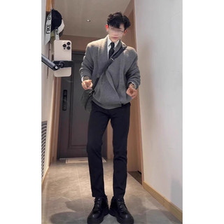 [Xu 77 Exclusivo] Robe Cardigan Suéter Masculino Inverno Preguiçoso Suéter com Gola v de Alta Qualidade Jaqueta American