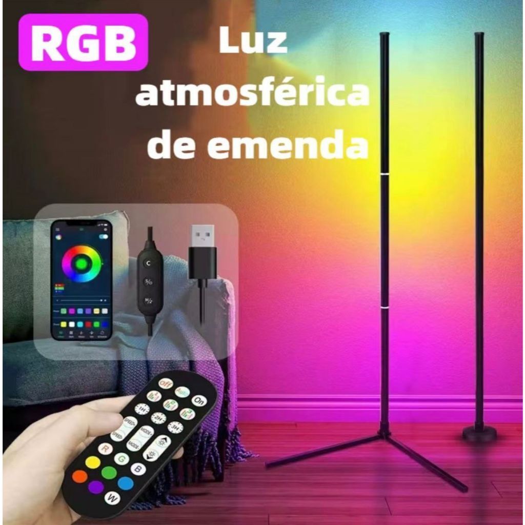 Luminaria De Chão Rgb Moderno Para Casal Quarto Cozinha Sala de Jantar Cabeceira Criado Mudo 1,4m。P5