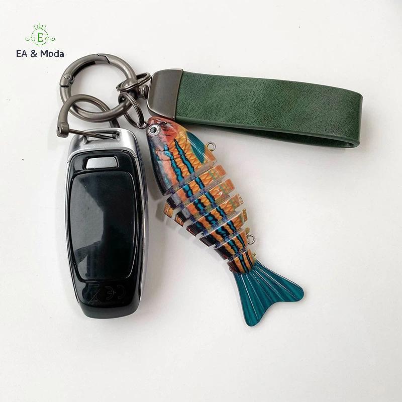 EA & Moda Simulação 3D Multi Articulado Peixe Chaveiro Acrílico Isca Modelo De Pesca Design Carro Para Presente Ao Ar Li